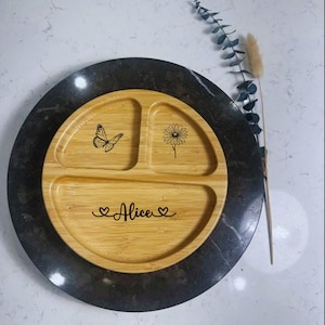Toddler Bamboo Round Plate, Custom Kids Sectional Plate, Children Weaning Set, 1st Birthday Gift