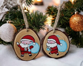 Hand Painted Wooden Christmas, Keychain Wood Gift Handmade