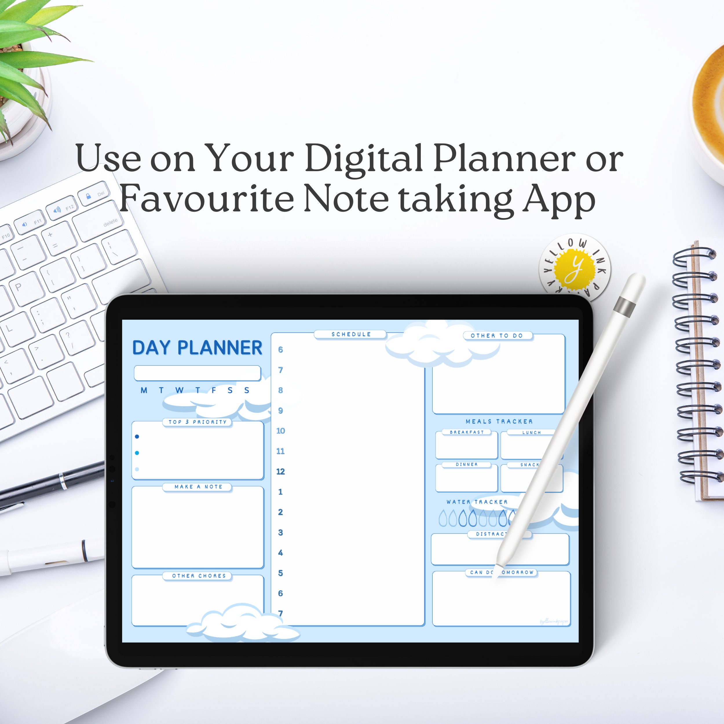 Blue Sky Daily Planner Printable. Work Day Organiser Study Etsy