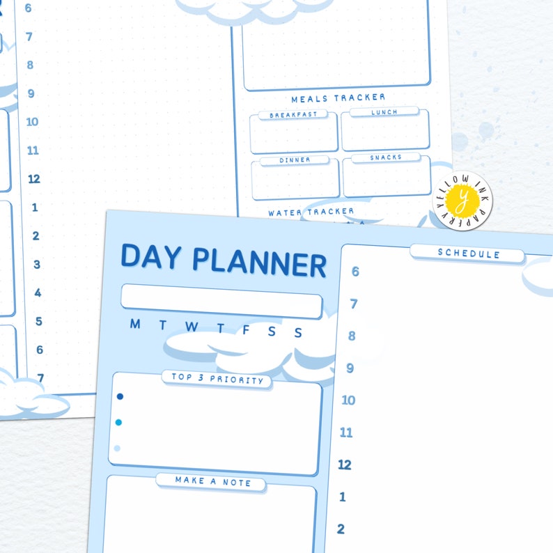 Blue Sky Daily Planner Printable. Work Day Organiser Study Etsy
