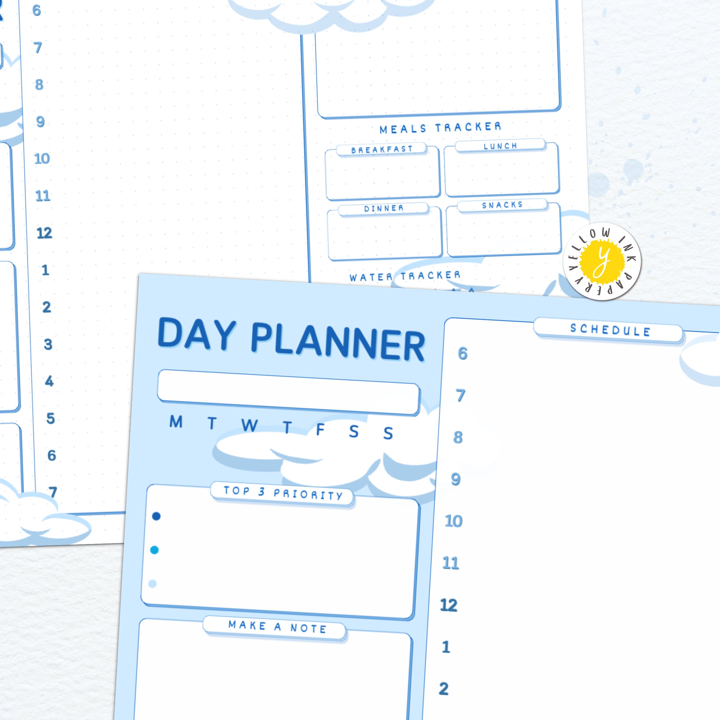 Blue Sky Daily Planner Printable. Work Day Organiser Study Etsy