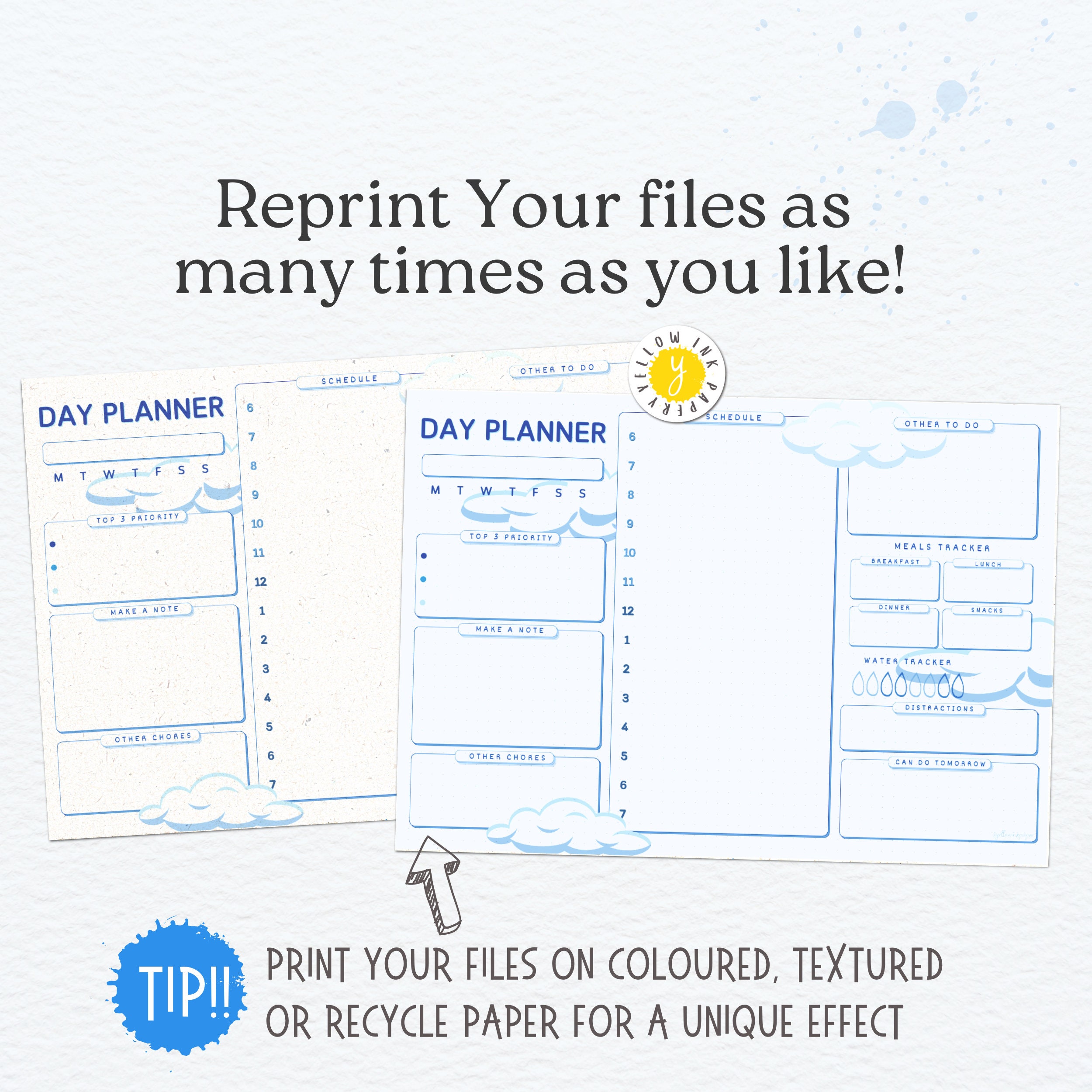 Blue Sky Daily Planner Printable. Work Day Organiser Study Etsy