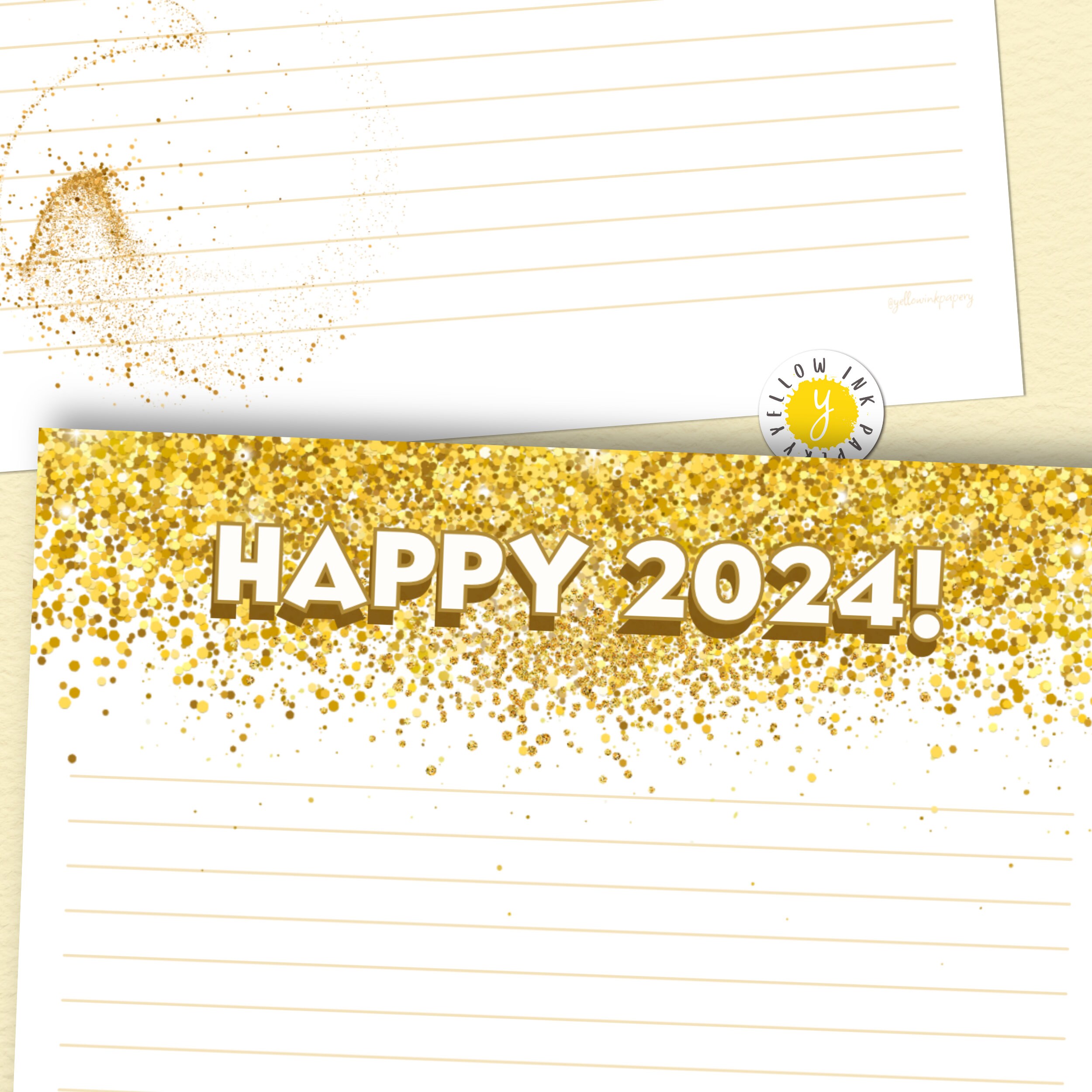 Happy 2024 New Years Eve Printable Letter Paper. Gold Glitter - Etsy