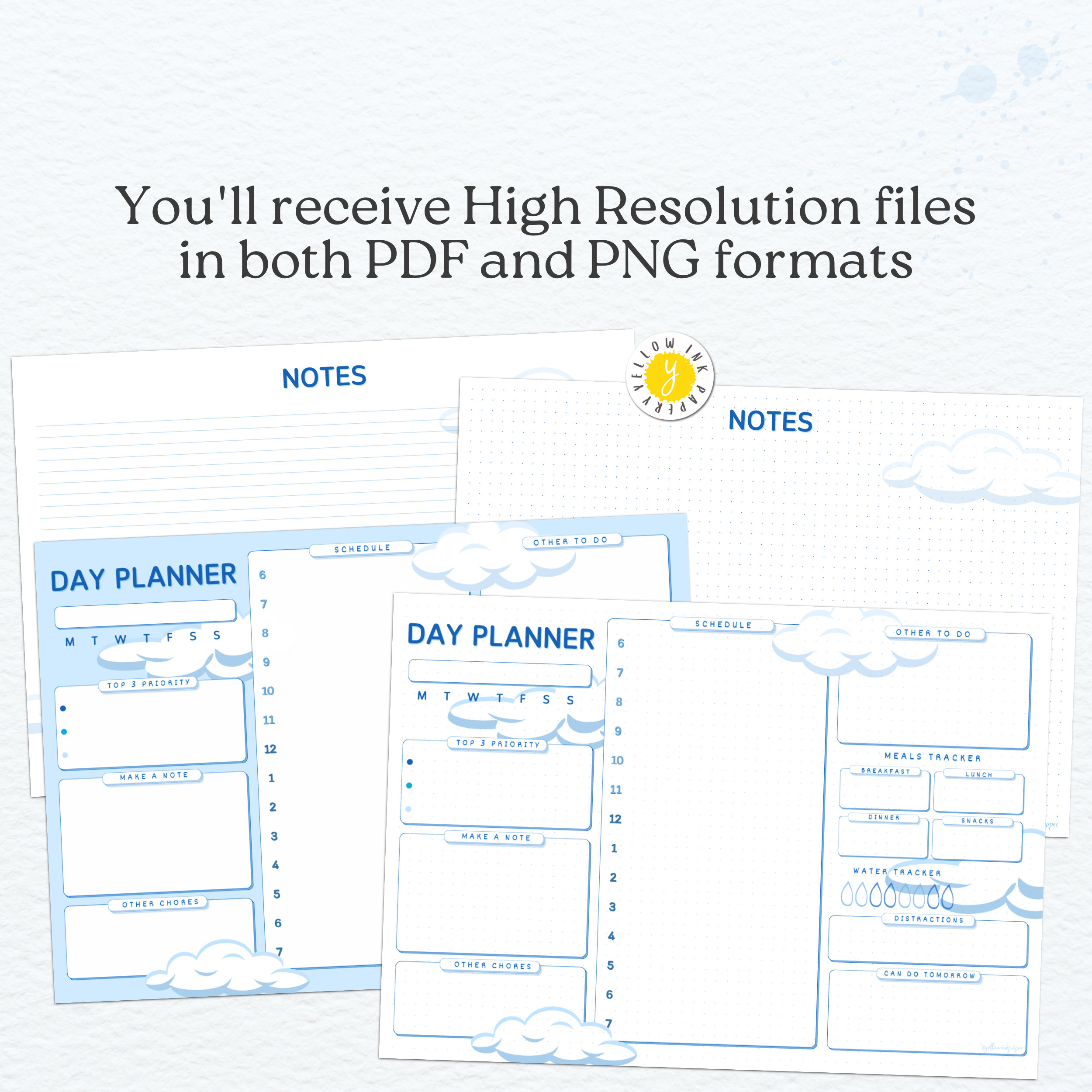 Blue Sky Daily Planner Printable. Work Day Organiser Study Etsy