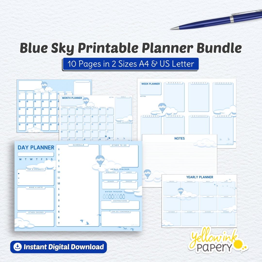 Blue Sky Planner Printable Bundle. Daily Weekly Monthly Etsy