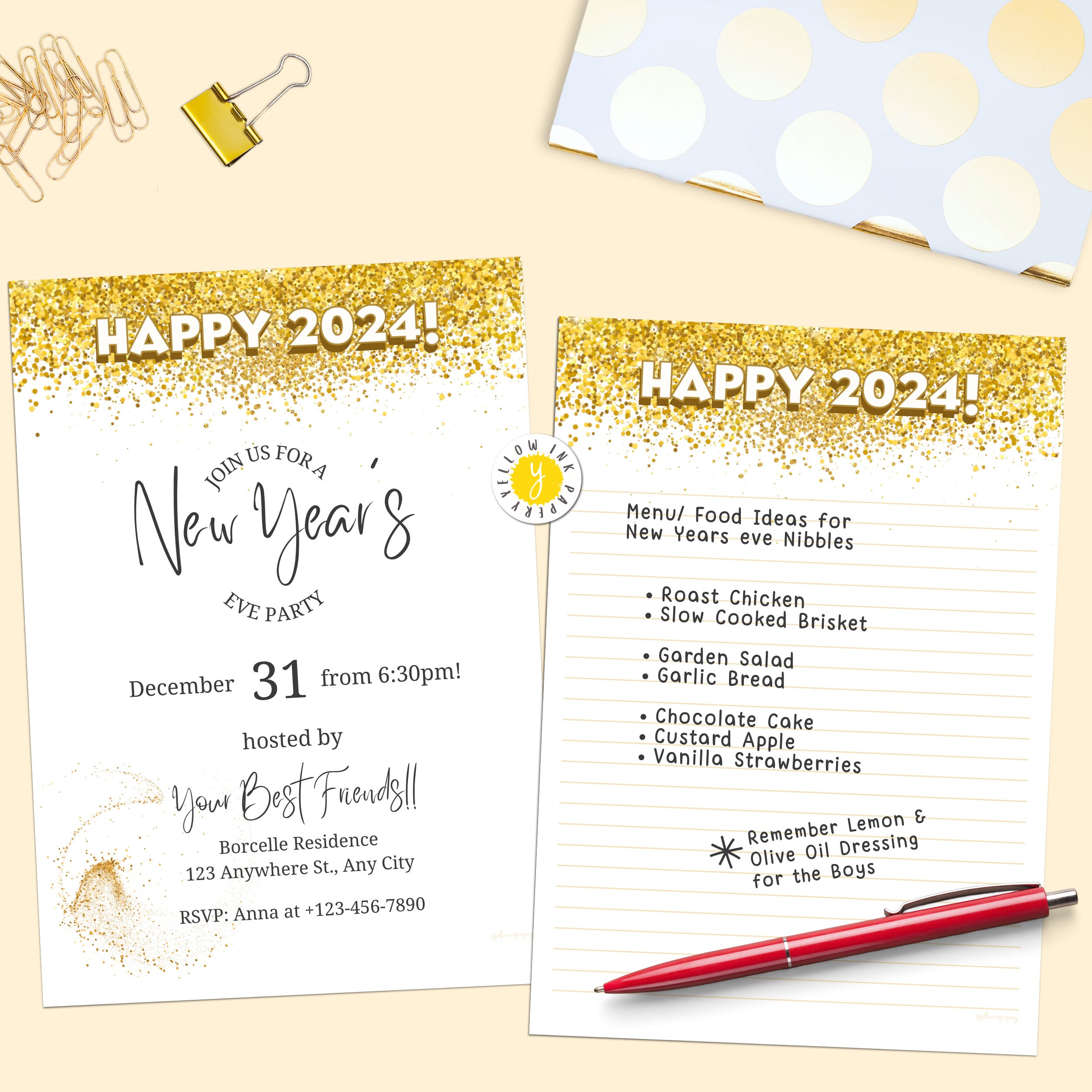 Happy 2024 New Years Eve Printable Letter Paper. Gold Glitter - Etsy