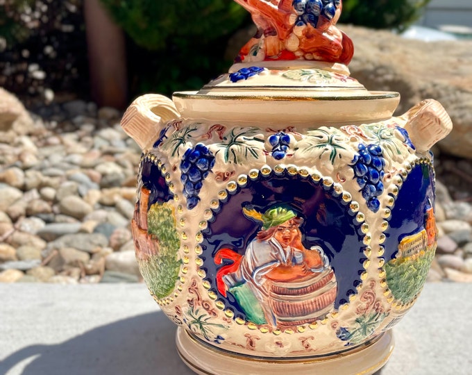 Vintage German Cookie Jar 1950s Salt Glaze Ceramic Jar From Germany for