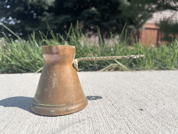 Antike türkische Kaffeekanne, Kupfer & Messing, rustikale Patina