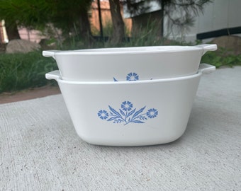 Corningware Dish Set Cornflower Blue Floral Pattern, Vintage Set of 2 Square Casserole Dishes Model P-1 3/4-B for Collection by LPUniquities
