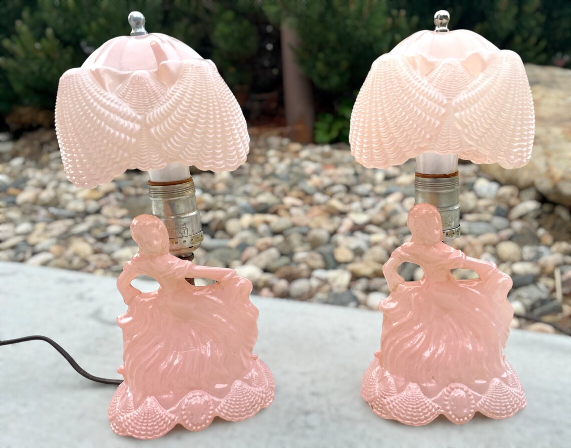 Art Deco Pink Glass Lamps Vintage 1940s MCM Dancing Lady Etsy
