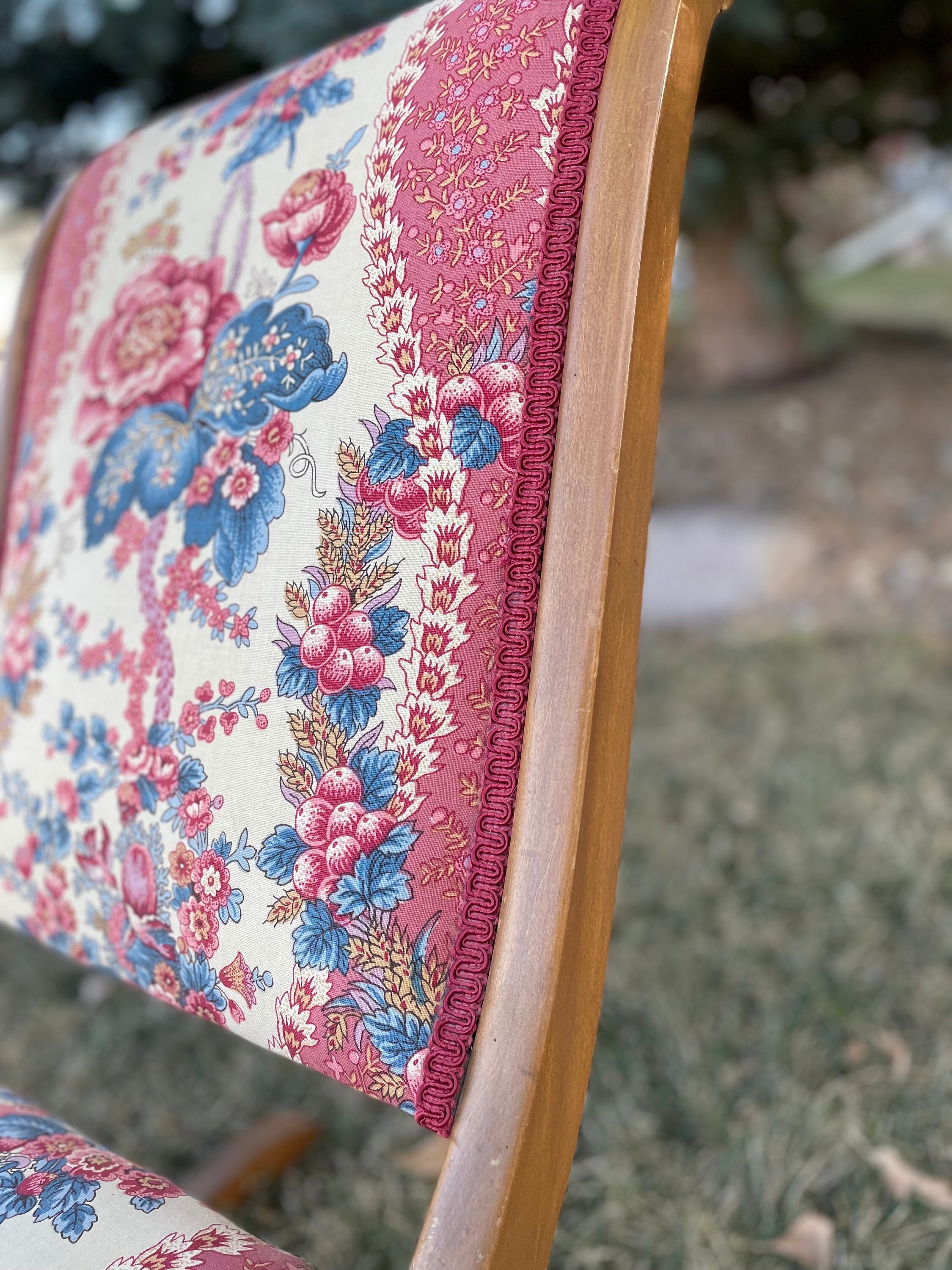 Vintage Sewing Rocker With Floral Pattern Linen Upholstery Antique Lady ...