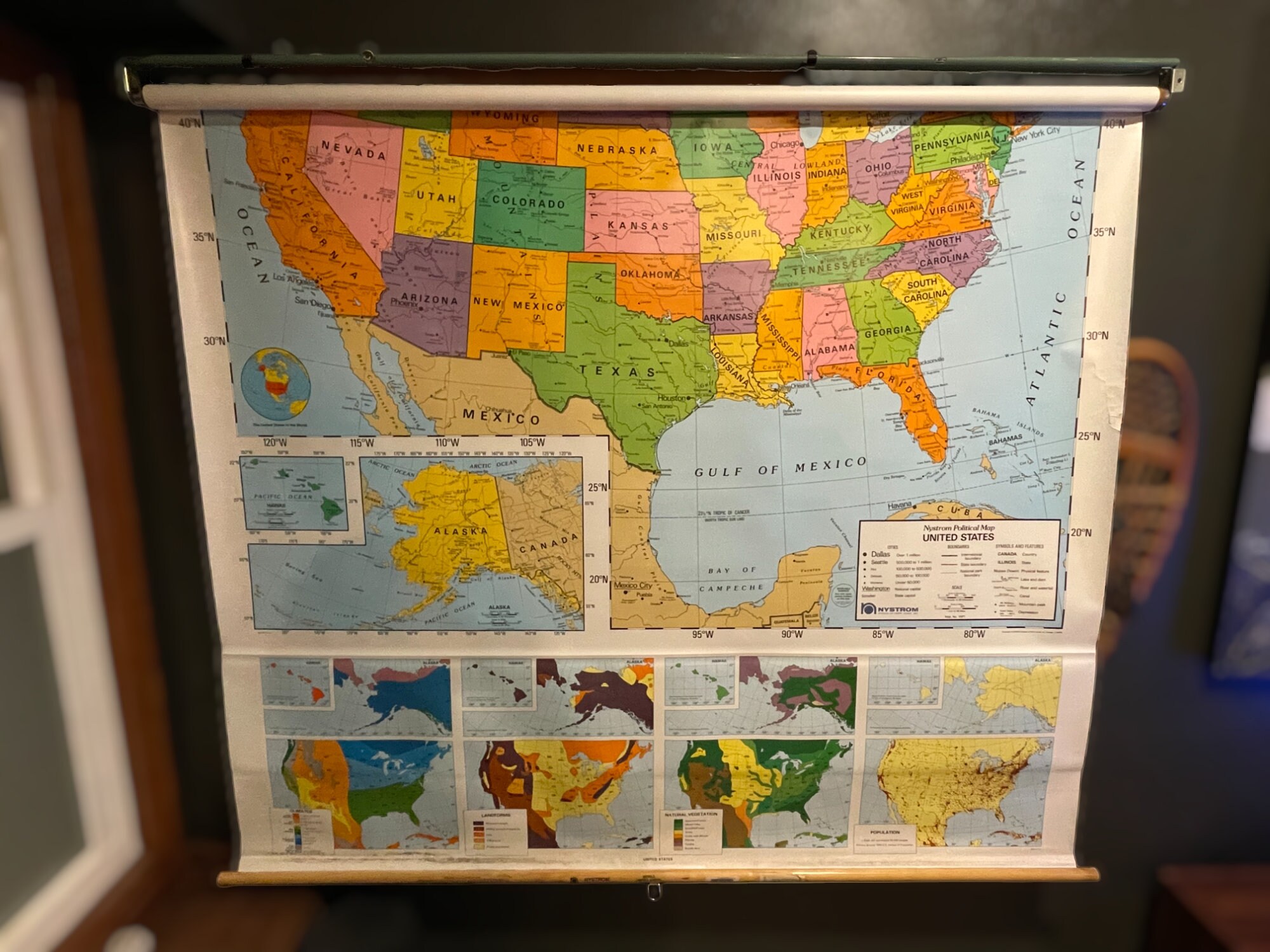 Nystrom Pull Down Vintage Map Schoolhouse US Map &amp; World Map - Etsy