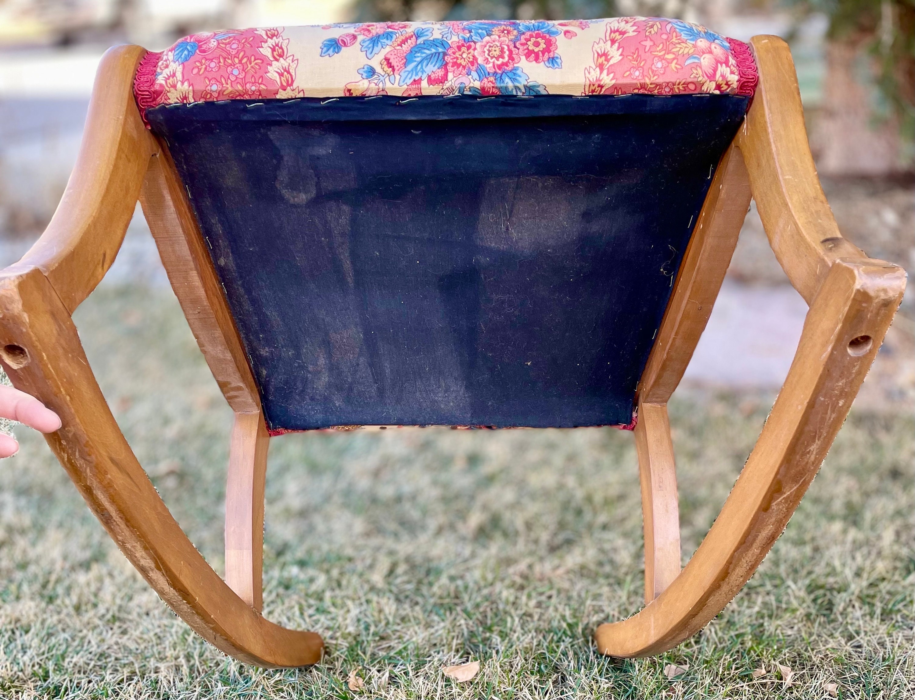Vintage Sewing Rocker With Floral Pattern Linen Upholstery Antique Lady ...