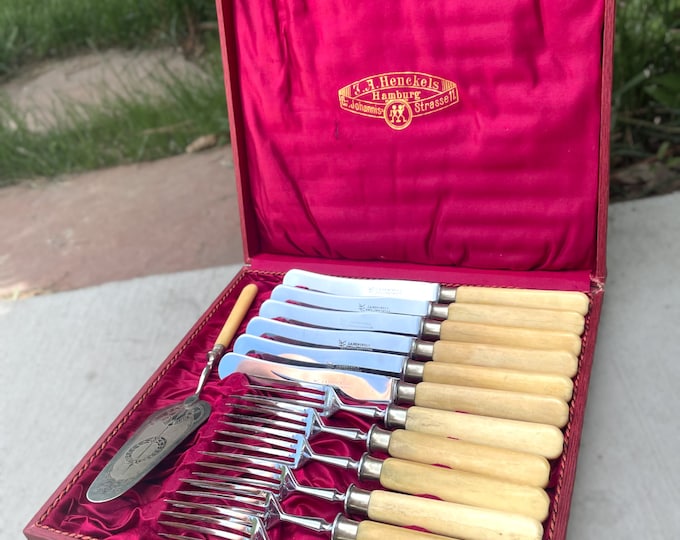 Vintage Bone Handled Silverware Early Victorian Fish Knives and Forks