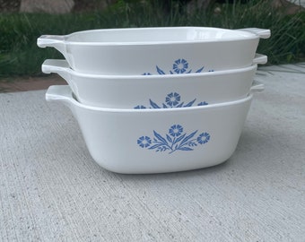 Corningware Dish Set Cornflower Blue Floral Pattern, Vintage Set of 3 Square Casserole Dishes Model P-1 1/2-B for Collection by LPUniquities