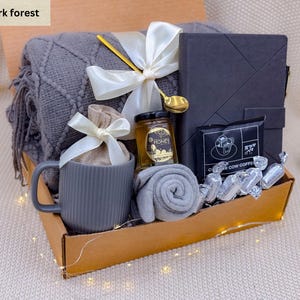 Corporate Gift box with Journal, Fluffy blanket & coffee, Coffee Gift box for him, Employee thank you