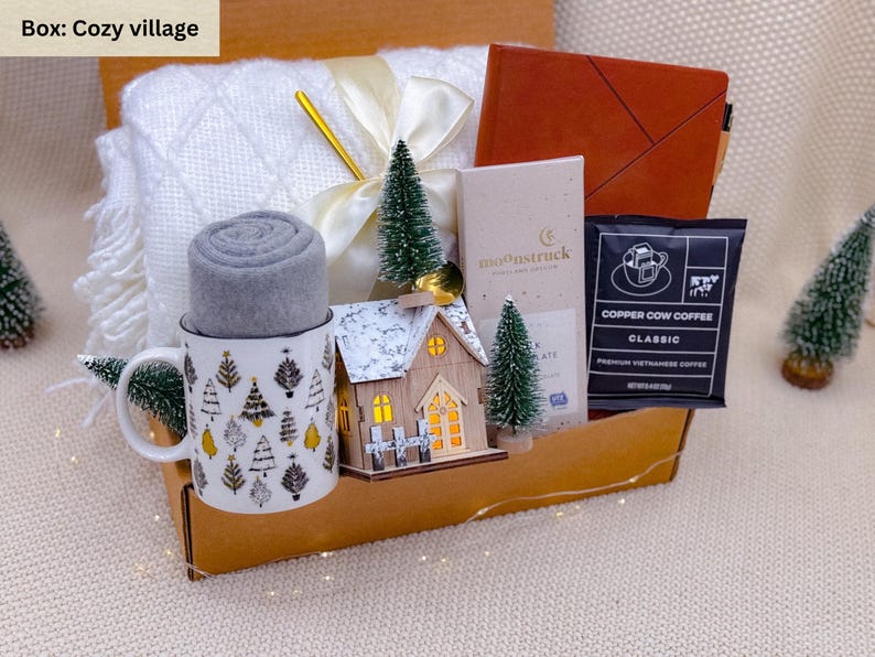 Deluxe Holiday Gift Box, Christmas Gift Idea, Warm & Winter Gift Box, Sending a Hug, Gift Box for Women, Hygge Gift Basket, New Years Gifts Cozy village