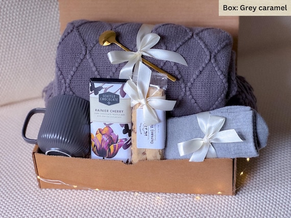 Relaxation Gift Box: Cozy Blanket, Leather Journal, Coffee Mug