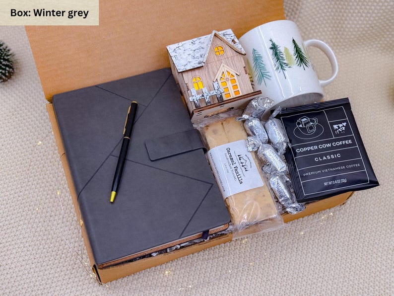 Deluxe Holiday Gift Box, Christmas Gift Idea, Warm & Winter Gift Box, Sending a Hug, Gift Box for Women, Hygge Gift Basket, New Years Gifts Winter grey