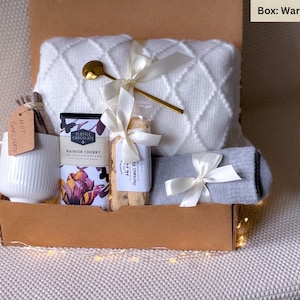 Gift box with Blanket, Care package for her, Sending hugs, Hygge gift box, Thinking of you gift box, Sympathy gift basket, Get Well Gift box