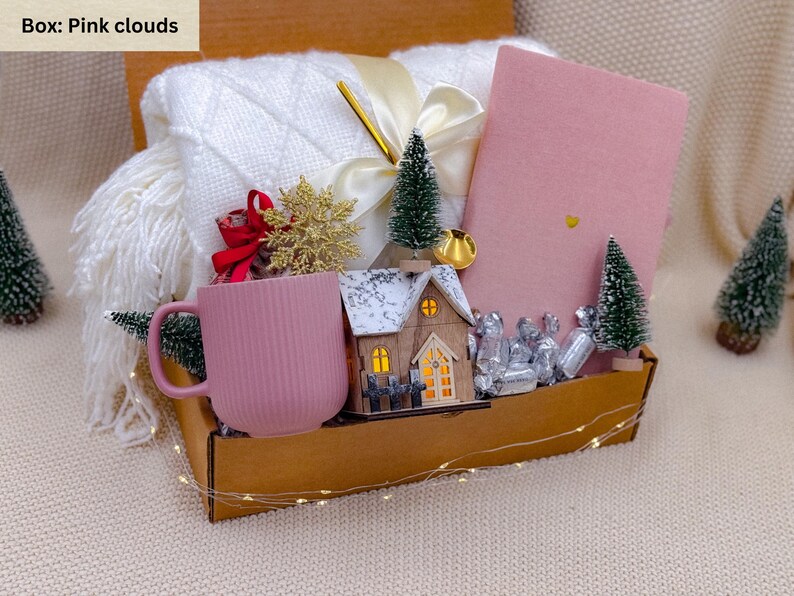 Deluxe Holiday Gift Box, Christmas Gift Idea, Warm & Winter Gift Box, Sending a Hug, Gift Box for Women, Hygge Gift Basket, New Years Gifts Pink clouds