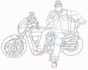 Machine Embroidery - Line Art - Harley Davidson - Motorcycle - Biker - Bike - DST File - Instant Download - Digital File