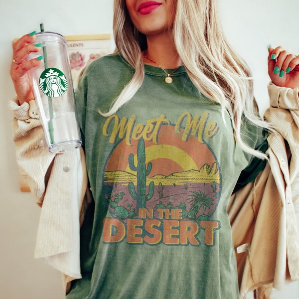 Mojave Desert Cactus Shirt, Boho Traveler T-Shirt, Desert Road Trip Tshirt, Desert Sunset Tee For Her, Arizona Desert Scene, Comfort Colors