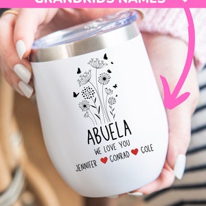Abuela Tumbler With Grandkids Names, Personalized Gift For Grandma Birthday, Floral Custom Grandma Tumbler For Mothers Day Gift From Kids