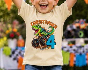 Monster Truck Birthday Shirt, 4th Birthday Shirt Boys, Custom Truck T-shirt, 4th Bday Truck Theme Party Tee