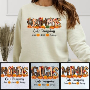 Grandmas Cute Pumpkins Sweatshirt With Kids Names, Personalized Thanksgiving Sweater, Mimi Pumpkin Shirt, Grammy Fall Top, Memaw Fall Outfit