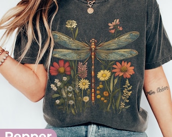 Comfort Colors Botanical Dragonfly Shirt, Cottagecore Aesthetic T-Shirt, Nature Shirt For Women, Grunge Boho Tee, Gothic Garden Clothes