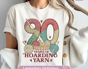 90th Birthday Shirt For Women: 90 Years Hoarding Yarn, Funny Knitting TShirt For Mom’s 90th Party