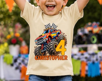 Monster Truck Birthday Shirt, 4th Birthday Shirt Boys, Custom Truck T-shirt, 4th Bday Truck Theme Party Tee