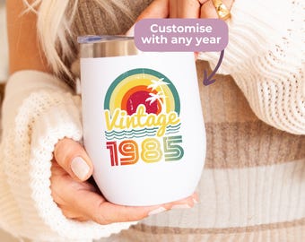 40th Birthday Wine Tumbler, 40th Gifts For Her, Custom Wine Gift, Double Insulated, Small Tumbler With Sliding Lid