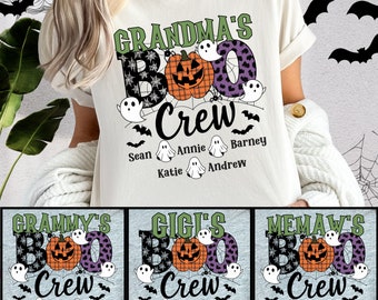 Grandma's Boo Crew Halloween Shirt With Grandkids Names, Personalized Nana Halloween TShirt, Ghost Mimi Tee, Grammy Halloween Outfit