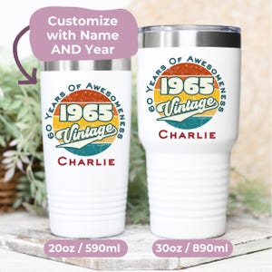 60th Birthday Gift With Name + Birth Year, Personalized 60th Gifts For Him Customizable 20oz 30oz Coffee Tumbler With Lid, Gift Male Friend