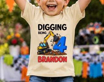 Kids Construction Truck Shirt, Boys 4th Birthday TShirt, 4th Bday Construction Theme Party T-shirt