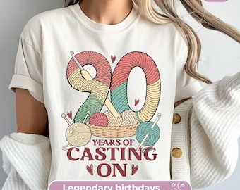 90th Birthday Shirt For Women: 90 Years Casting On, Funny Knitting TShirt For Mom’s 90th Party