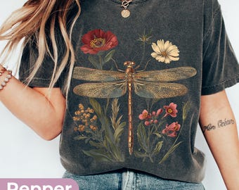 Comfort Colors Botanical Dragonfly Shirt, Cottagecore Aesthetic T-Shirt, Nature Shirt For Women, Grunge Boho Tee, Gothic Garden Clothes