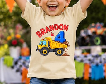Kids Construction Truck Shirt, Boys 4th Birthday TShirt, 4th Bday Construction Theme Party T-shirt