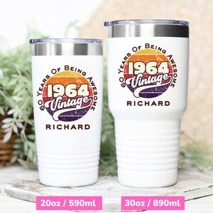 60th Birthday Gift With Name + Birth Year, Personalized 60th Gifts For Him Customizable 20oz 30oz Coffee Tumbler With Lid, Gift Male Friend