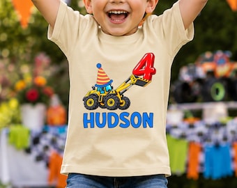 Kids Construction Truck Shirt, Boys 4th Birthday TShirt, 4th Bday Construction Theme Party T-shirt