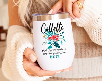 80th Birthday Gift For Her, Personalised 80th Birthday Ideas, 80th Gift For Women, Tropical Flowers Wine Tumbler Customised With Name