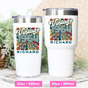 60th Birthday Gift Customized With Name + Birth Year, Personalized 60th Gift For Him Customizable 20oz 30oz Coffee Travel Tumbler