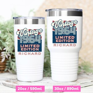 60th Birthday Gift With Name + Birth Year, Personalized 60th Gifts For Him Customizable 20oz 30oz Coffee Tumbler With Lid, Gift Male Friend