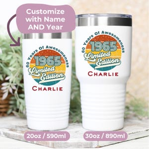 60th Birthday Gift With Name + Birth Year, Personalized 60th Gifts For Him Customizable 20oz 30oz Coffee Tumbler With Lid, Gift Male Friend