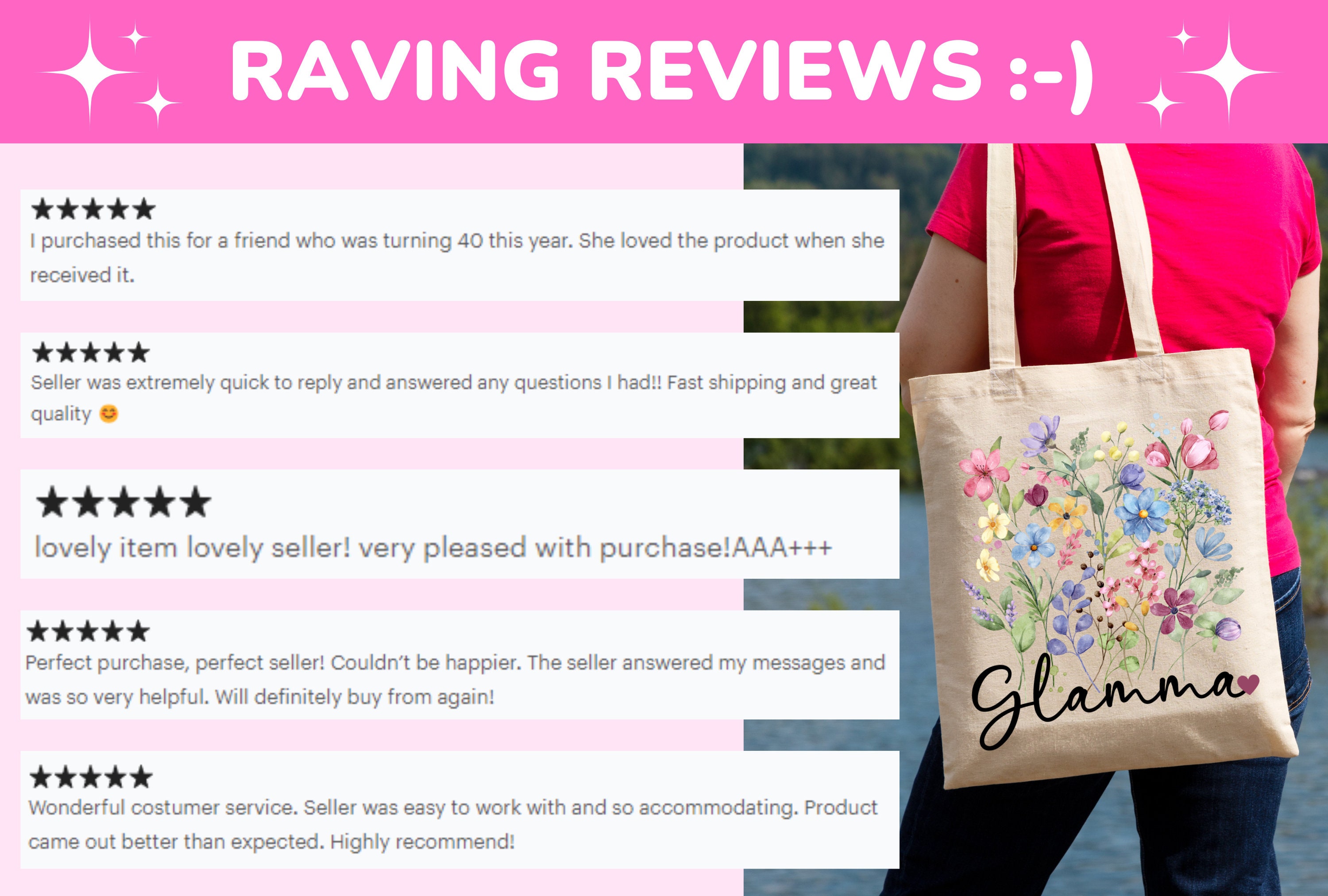 Grandma Tote Bag, Glamma Wildflower Tote Bag Gift for Granny