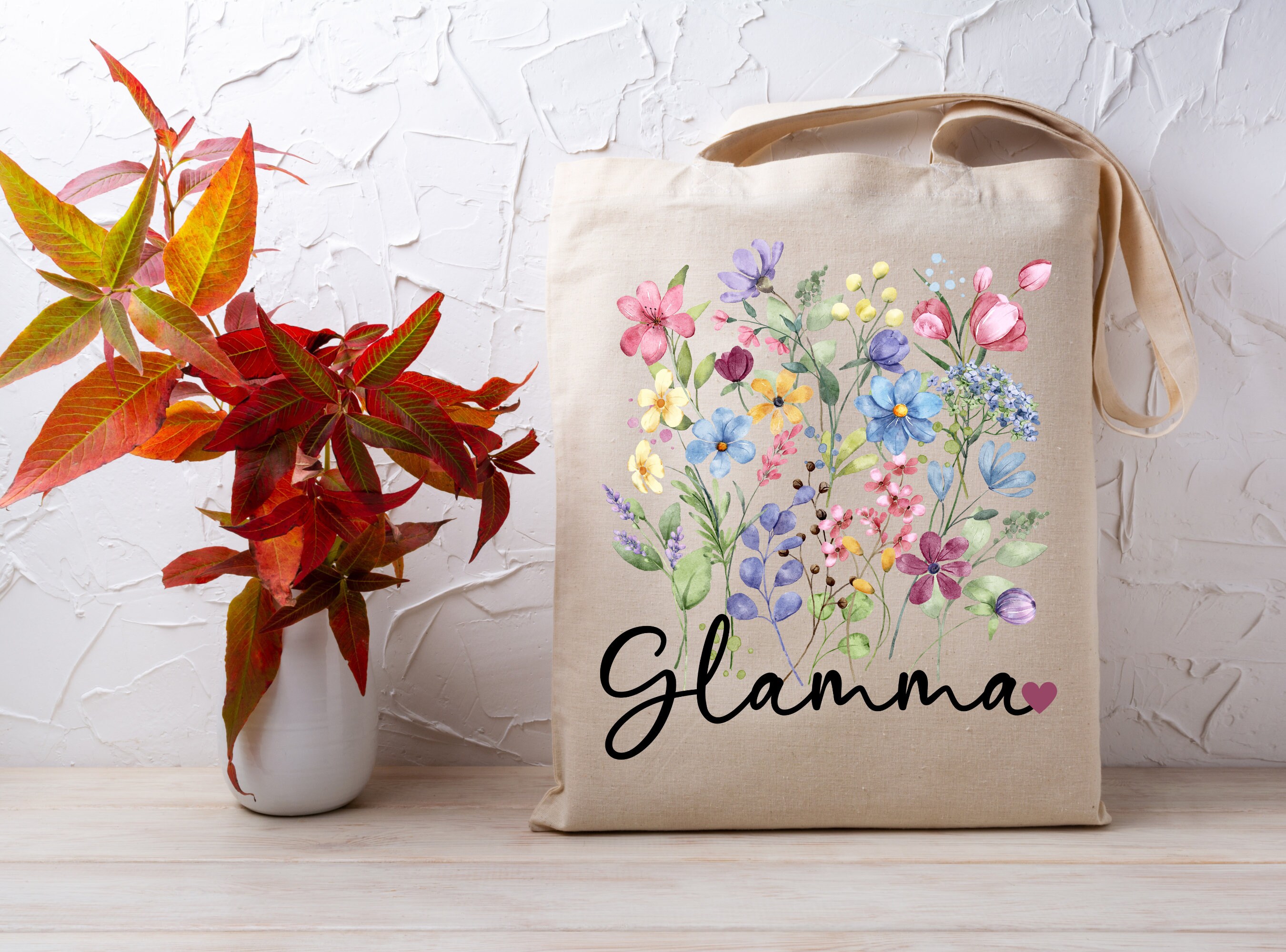 Grandma Tote Bag, Glamma Wildflower Tote Bag Gift for Granny
