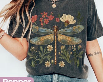 Vintage Dragonfly Shirt, Cottagecore Aesthetic Comfort Colors T-Shirt, Nature Shirt For Women, Grunge Boho Tee, Gothic Garden Clothes