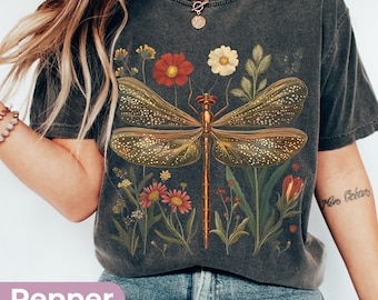 Comfort Colors Botanical Dragonfly Shirt, Cottagecore Aesthetic T-Shirt, Nature Shirt For Women, Grunge Boho Tee, Gothic Garden Clothes